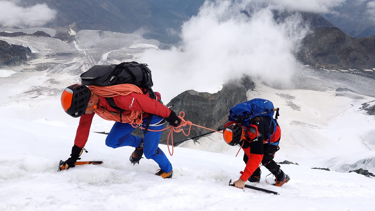 Leo Houlding (left) and Ed Jackson in the Alps - credit Berghaus and In The Dark Productions